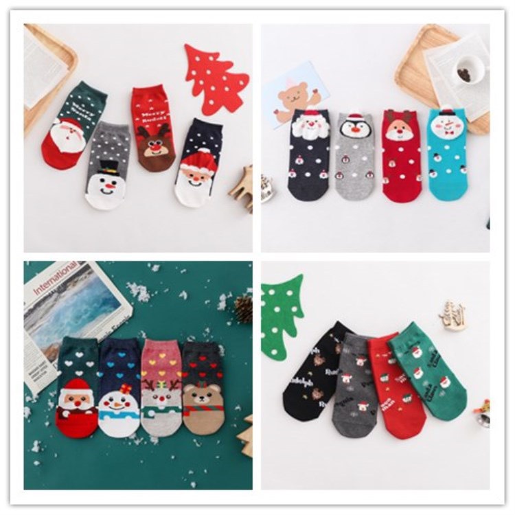 Vớ Ngắn Noel 4 Đôi Cotton In Họa Tiết Cổ Ngắn Noel Hoạt Hình Vui Nhộn Tất Nữ Nhật Hàn Giáng Sinh Ulzzang
