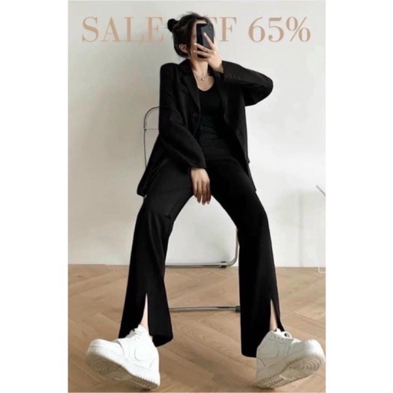 Quần ống loe xẻ gấu chất vitex tuyết mưa phong cách hàn quốc ulzzang babydoll bánh bèo nội y xanh