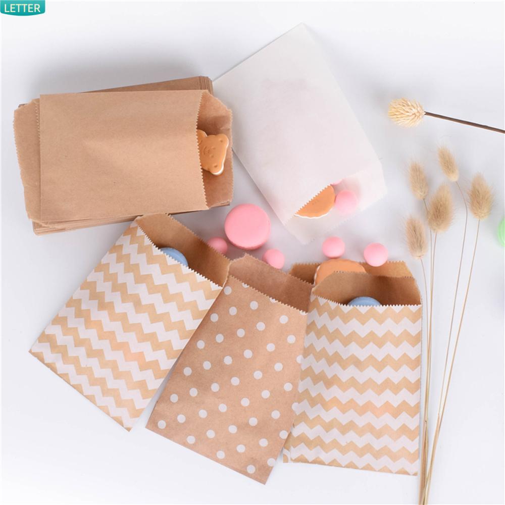 Set 50 Túi Giấy Kraft Đựng Bánh Kẹo 15CM*10CM In Họa Tiết Chấm Bi &amp; Gợn Sóng Dùng Trang Trí Tiệc Cưới/Sinh Nhật