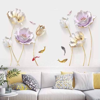 decal dán tường mẫu sen 3D mới bản to