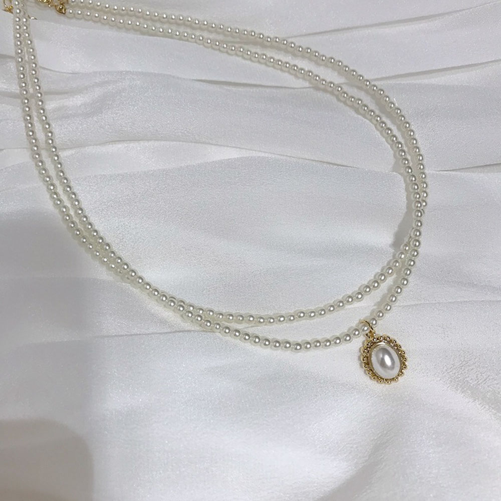 Dây Chuyền Hai Lớp Đính Ngọc Trai Nhân Tạo Phong Cách Vintage