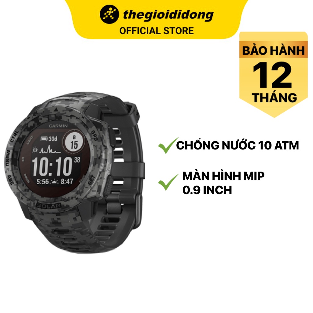 Đồng hồ thông minh Garmin Instinct Solar kháng nước 10ATM đo nồng độ SPO2 màn hình MIP 0.9&quot; - Chính hãng BH 12 tháng