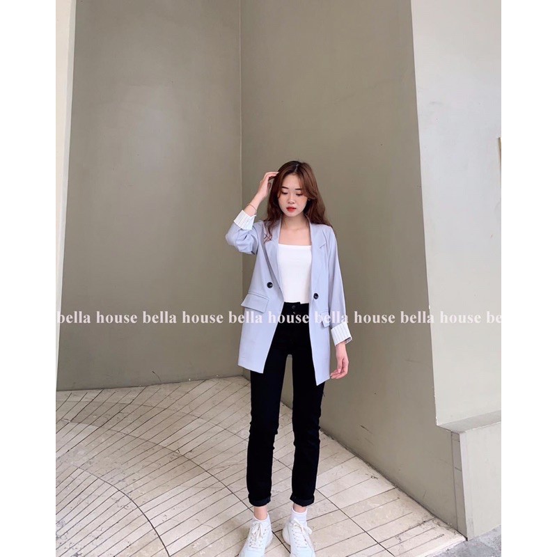 Áo blazer tay phối kẻ. | BigBuy360 - bigbuy360.vn