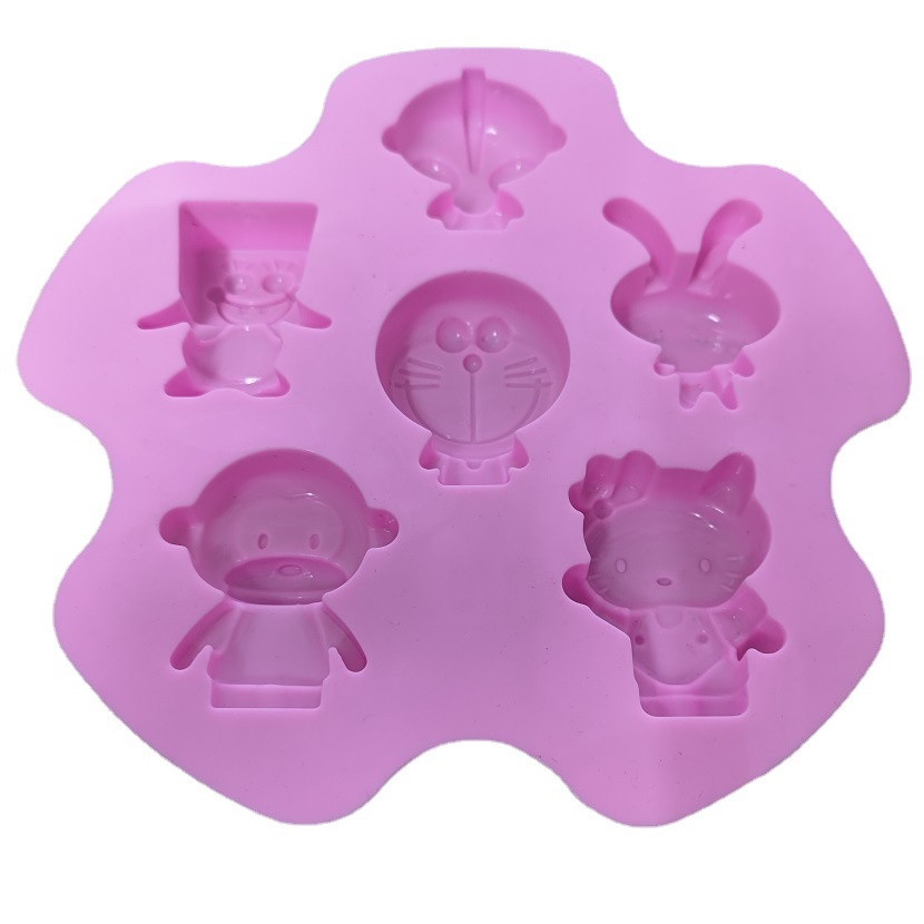 Khuôn silicone 6 Ngăn Làm Nến/Xà Phòng/Bánh Kem Hình Hoạt Hình DIY