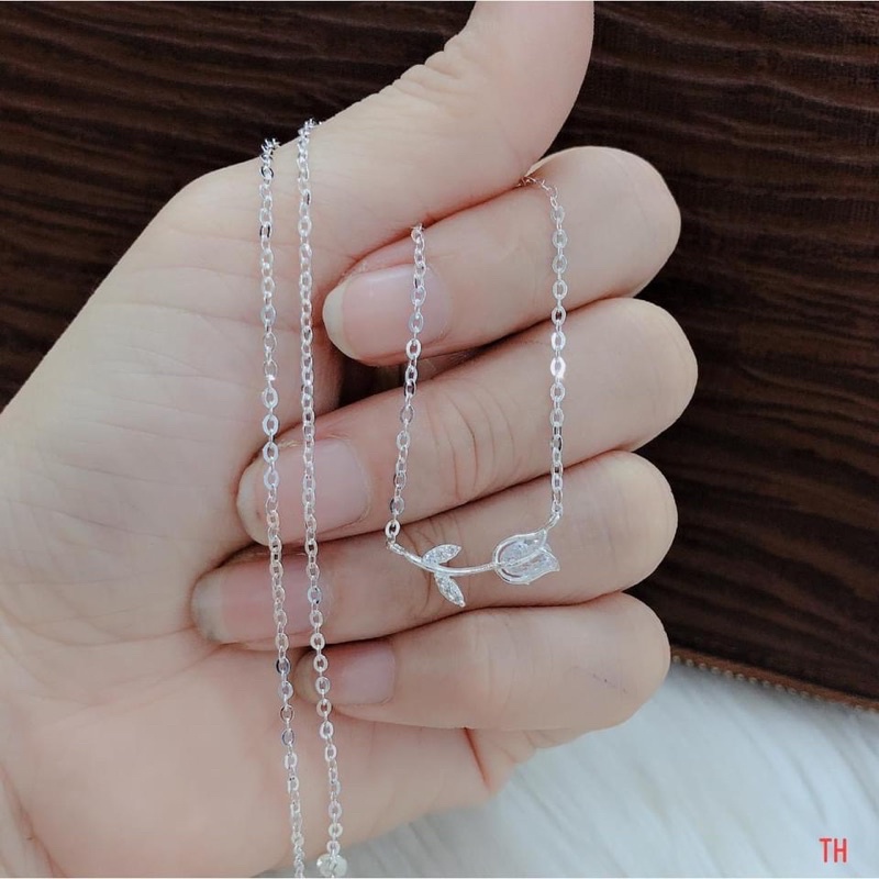 Dây chuyền nữ hoa hồng đính đá xinh xắn chuẩn bạc ta-THJ SILVER
