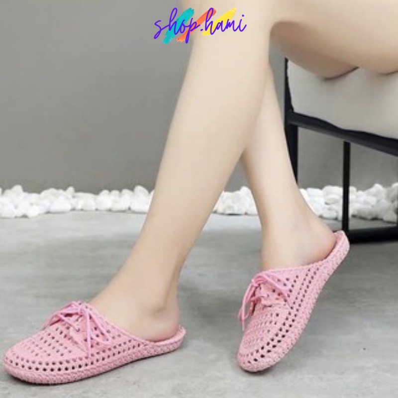 Sục Nhựa Nữ Buộc Dây Mềm Mại, Chống Trơn Trượt Với Nhiều Màu Hồng, Đen, Be, Trắng Có Từ Size 37-41 SHOP HAMI D08