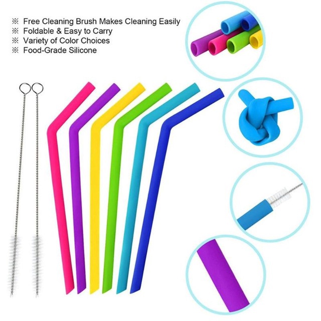 Bộ 6 Ống Hút silicone Không BPA Tái Sử Dụng Được Kèm Cọ Vệ Sinh