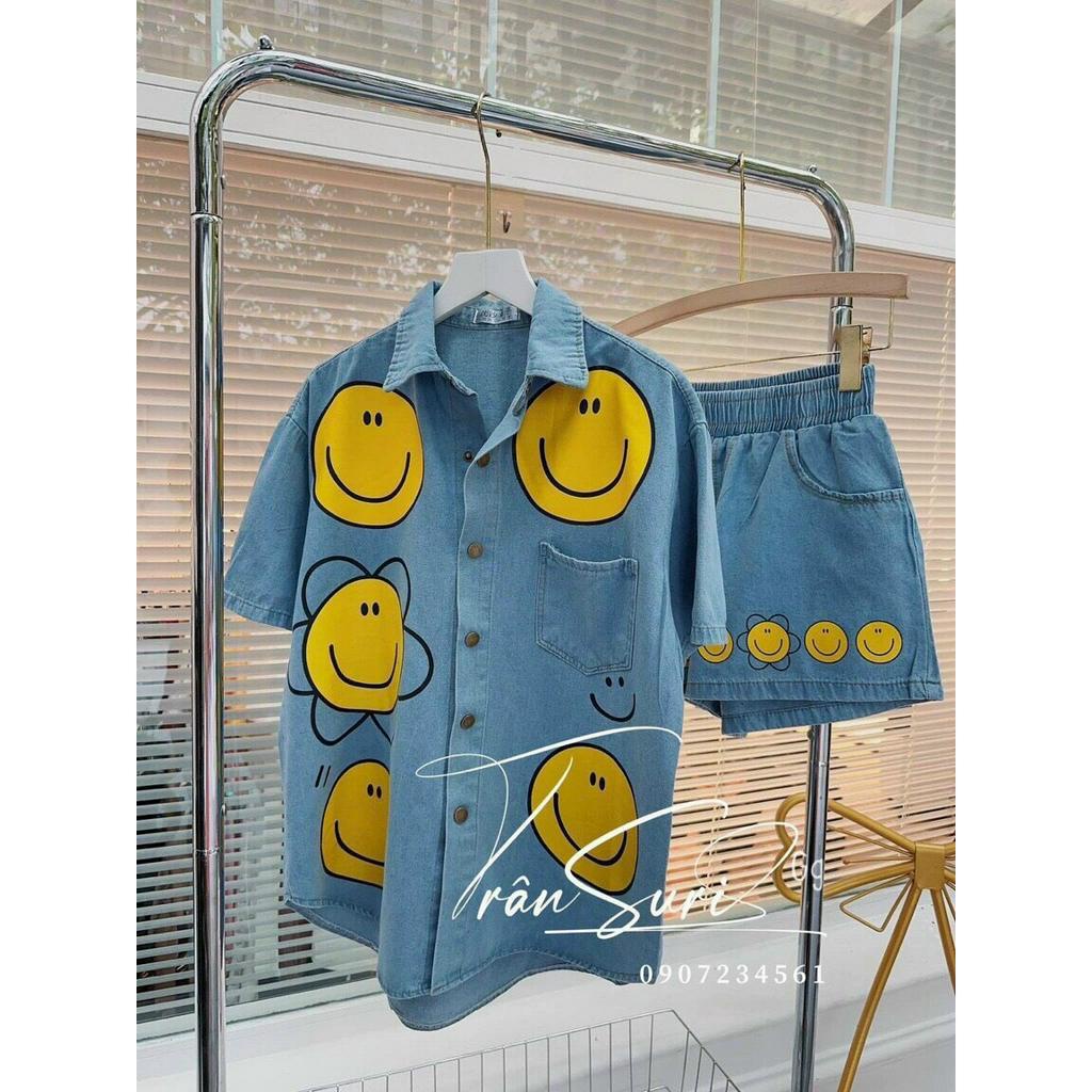 sét bộ đùi jean sơ mi mặt cười hot