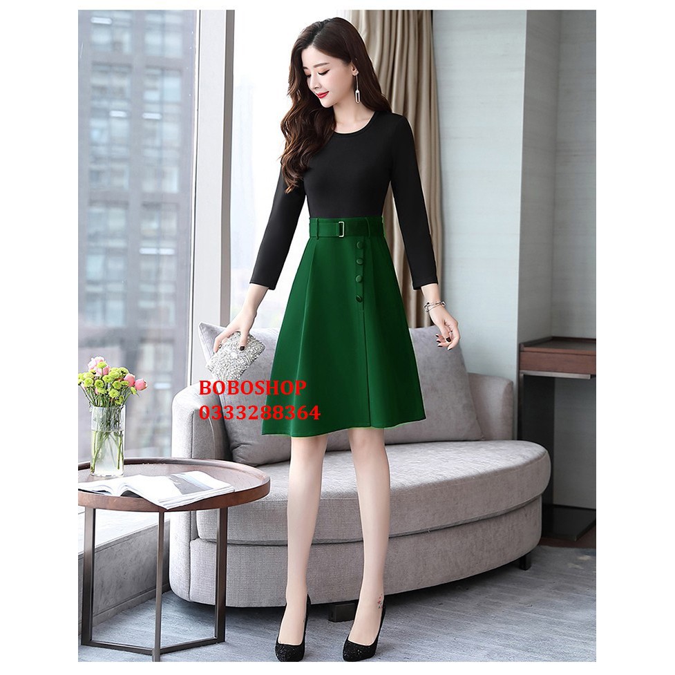 Chân Váy Nữ ❣️𝑭𝒓𝒆𝒆𝒔𝒉𝒊𝒑❣️ CHÂN VÁY XẾP LY PHỐI NÚT SILA - Hàng thiết kế phom chuẩn đẹp