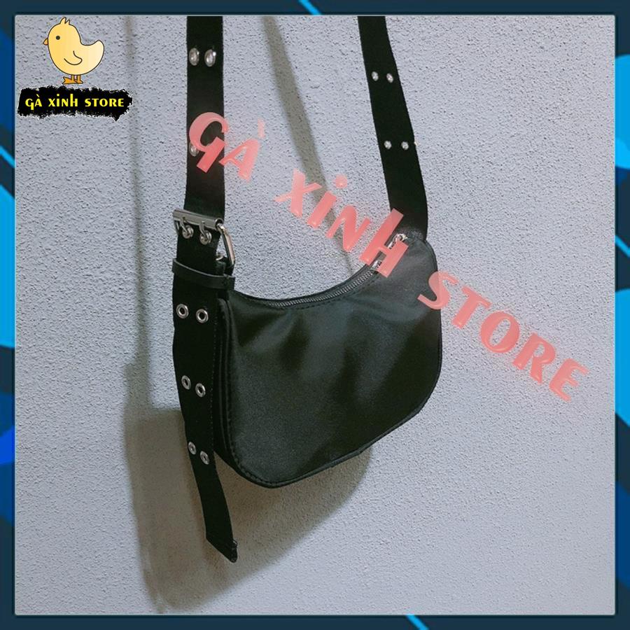 Túi Tote nữ mini đeo chéo vải dù cao cấp kết dây đeo khoen lỗ