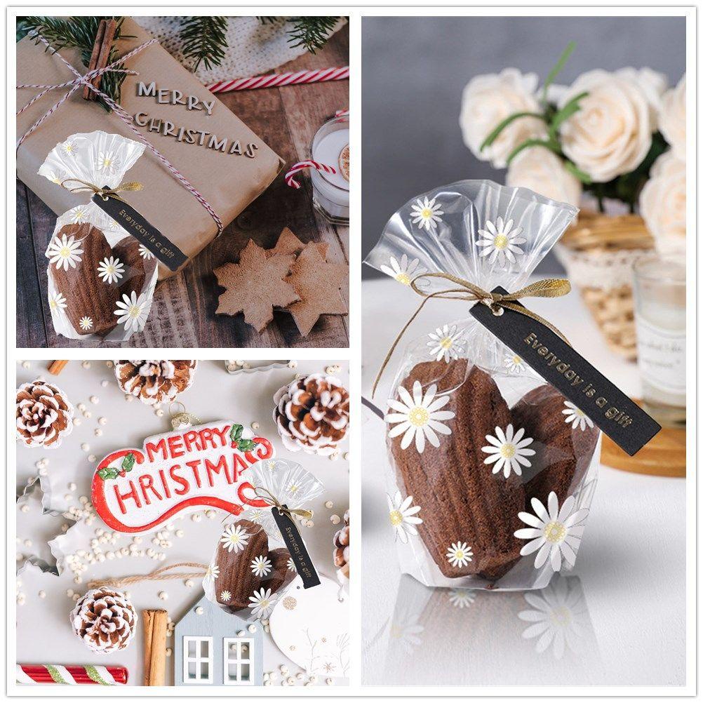YANN1 50/100Pcs Packaging Bags Home Decoration Plastic Flower Printed Bag Gift Biscuits Snack Merry Christmas