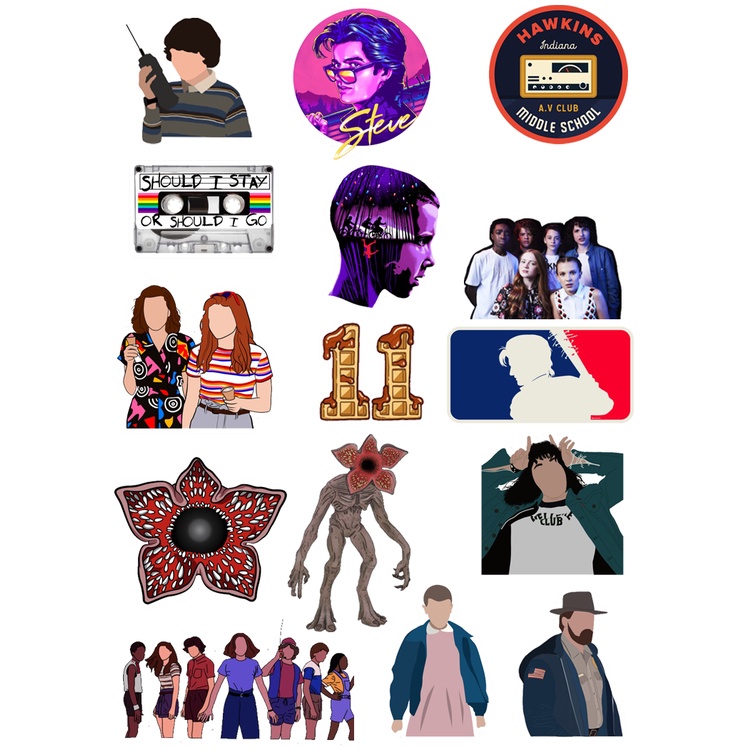 Bộ 30 Hình dán Sticker STRANGER THINGS , hình dán decal Cậu Bé Mất Tích, hình dán laptop