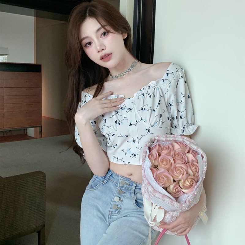 Áo Sơ Mi Tay Phồng Họa Tiết Hoa Thời Trang Mới Cho Nữ