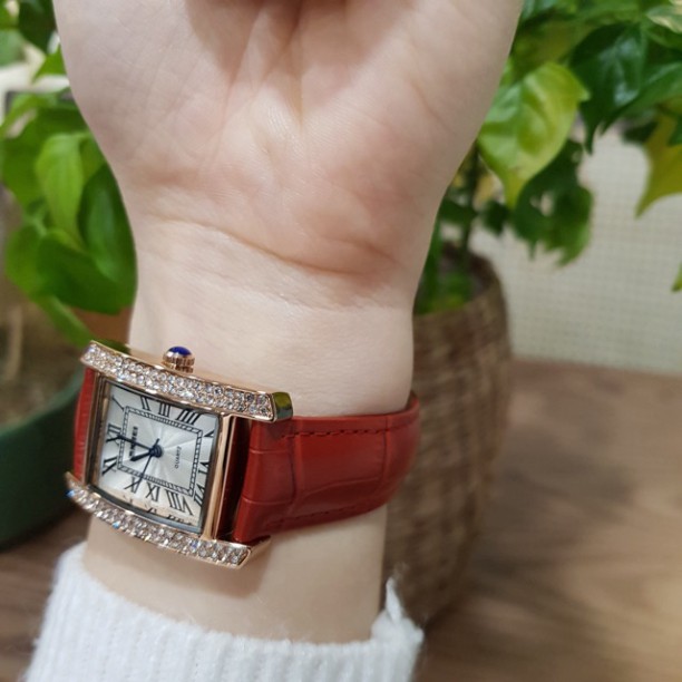 Freeship  Đồng hồ nữ dây da SKMEI quyến rũ đồng hồ nữ mặt vuông đính đá dâ