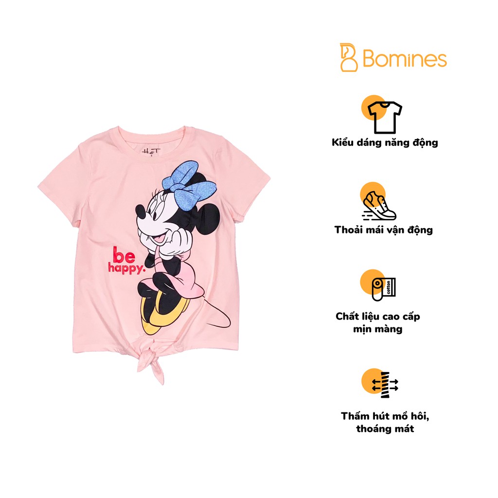 Áo thun bé gái hoạt hình Disney chuột Minnie vải cotton 4 chiều hãng Bomines