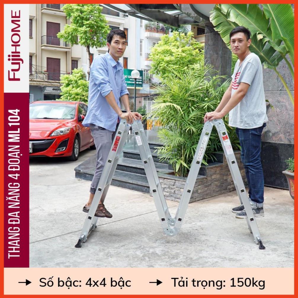 Thang nhôm gấp 4 đoạn FUJIHOME 4,7 mét siêu đa năng, thang chữ M xếp gọn 4 khúc gia đình aluminum ladder Nhập Khẩu