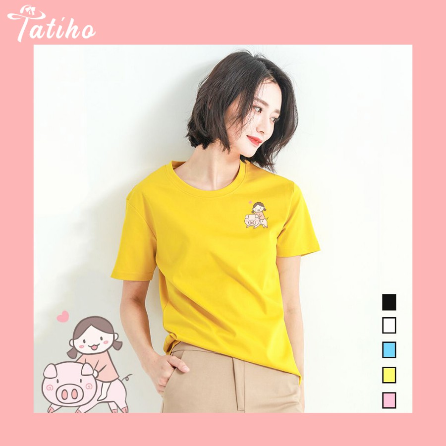 [Hàng Xịn, Gía Tốt] Áo Phông Thun Nam Nữ Tay Ngắn Icon Họa Cô Bé Heo Hàn Quốc - Unisex - Cotton - Mã AT009