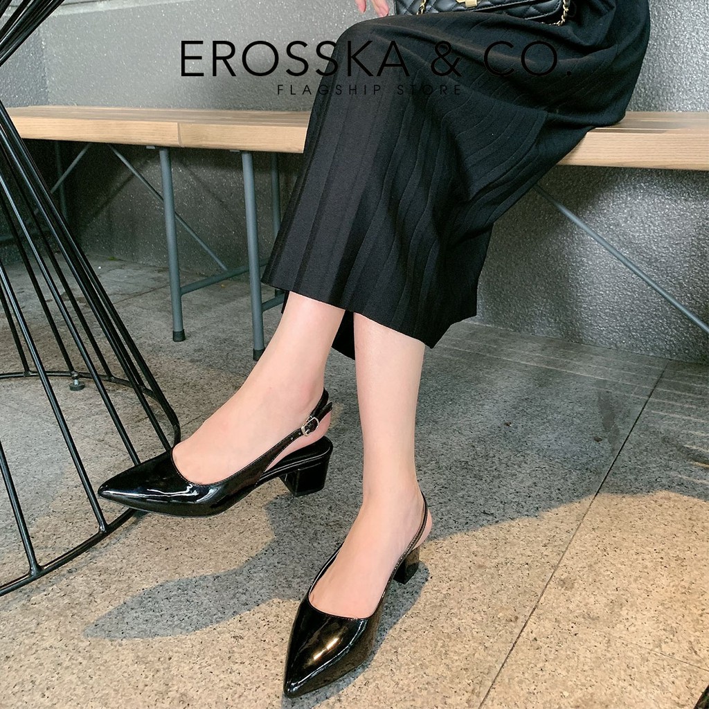 Giày cao gót slingback Erosska mũi nhọn da bóng basic cao 3cm màu kem - EL012