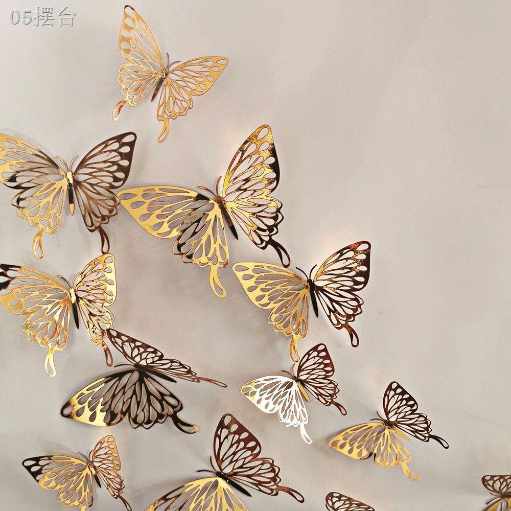 3D ba chiều bướm kết cấu kim loại giấy rỗng mô phỏng bướm trang trí tường tự dính dán tường tủ lạnh phòng cưới phòng cướ