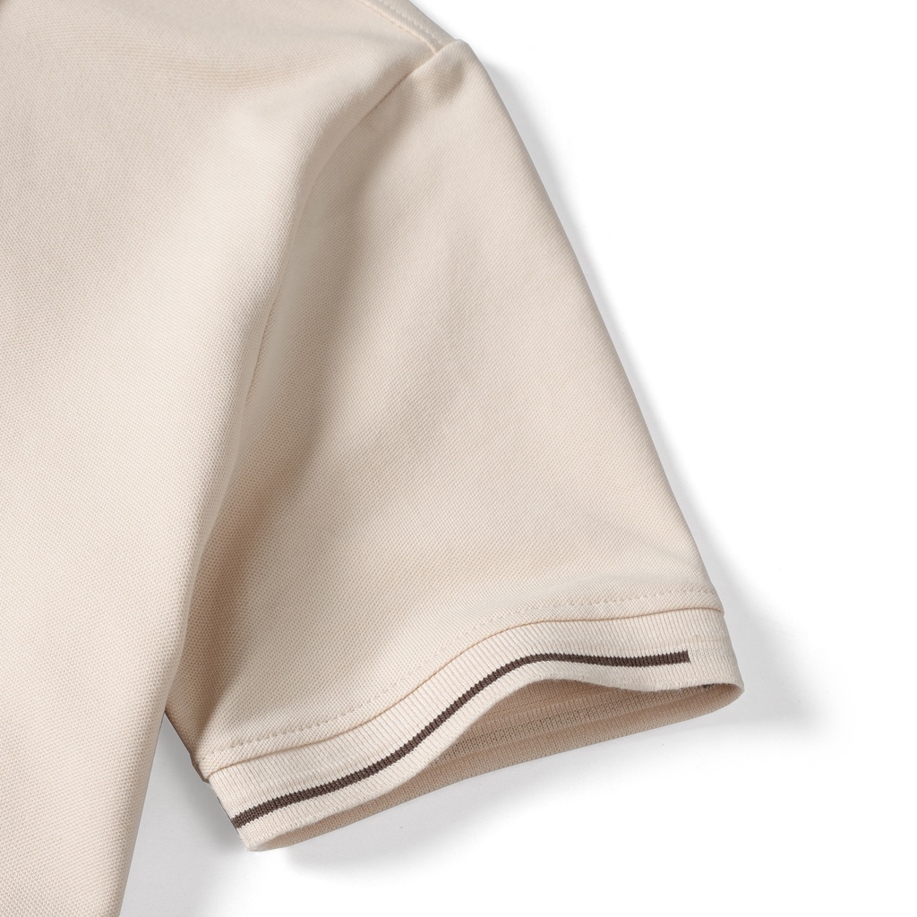 - Áo Thun Nam Có Cổ Polo Cao Cấp Màu Kem Be Phối Viền Sang Trọng