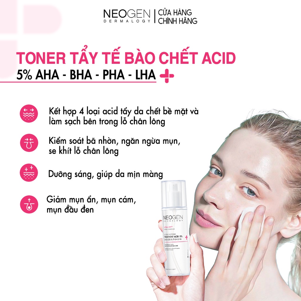 Toner Tẩy Tế Bào Chết 5% PHA - AHA - LHA - BHA Dưỡng Sáng Ngừa Mụn Neogen Dermalogy Treatment Acid 30ml