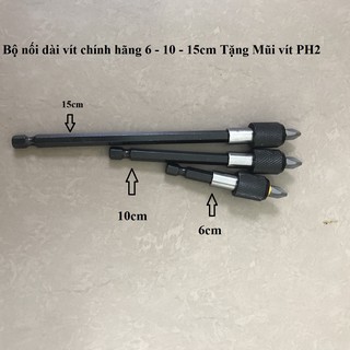 Bộ 3 đầu nối lục giác 6-10-15cm - đầu nối dài mũi vít mũi khoan có khóa tặng kèm đầu vít PH2