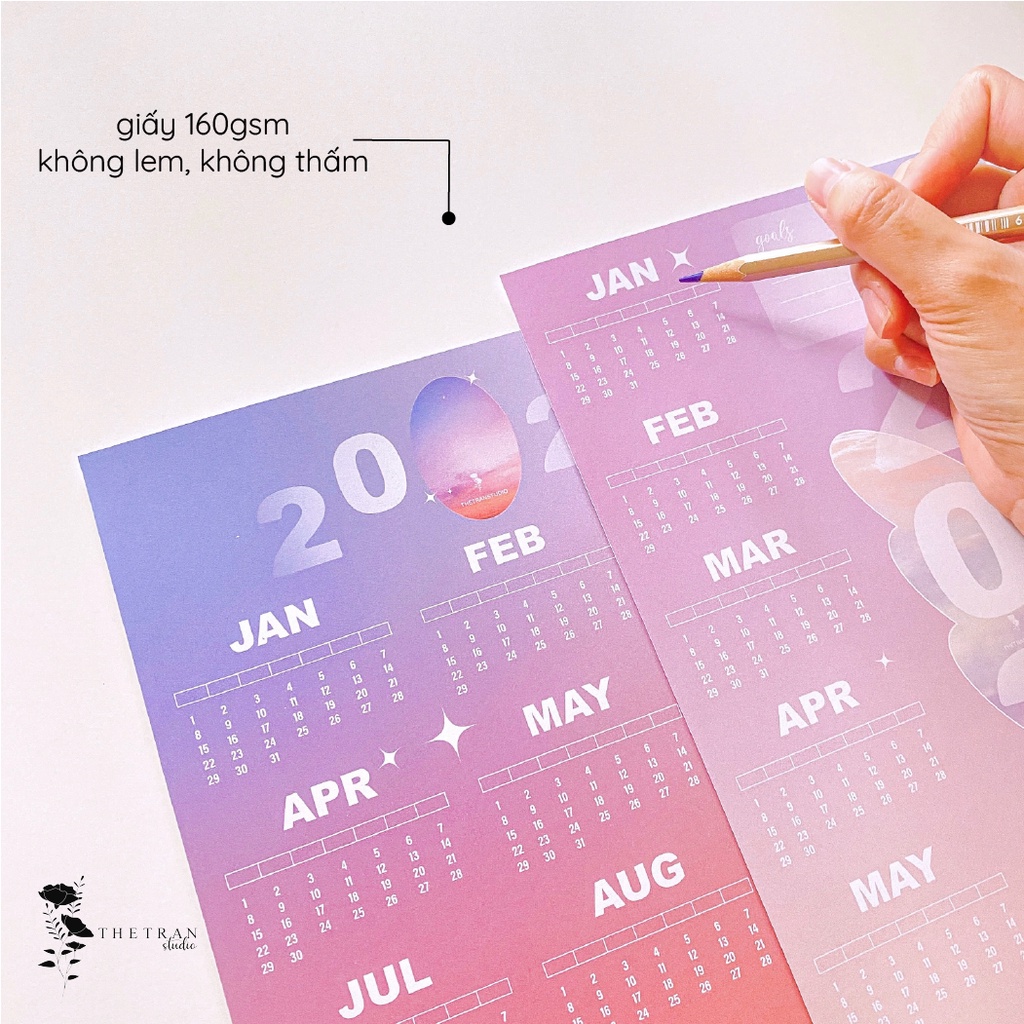 Bộ 5 tờ lịch ghi chú kế hoạch A4 dùng cho tất cả các năm chủ đề bầu trời / sky wall calendar / thetranstudio