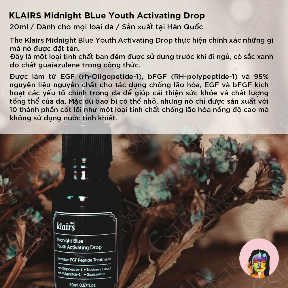 Tinh Chất Dưỡng Phục Hồi Da Ban Đêm Klairs Midnight Blue Youth Activating Drop 20ml