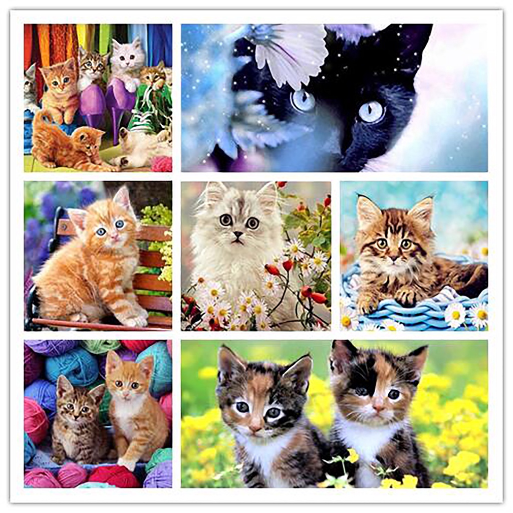 Bộ Tranh Đính Đá 5D Họa Tiết Chú Mèo Dễ Thương Độc Đáo DIY Dùng Trang Trí Nhà Cửa