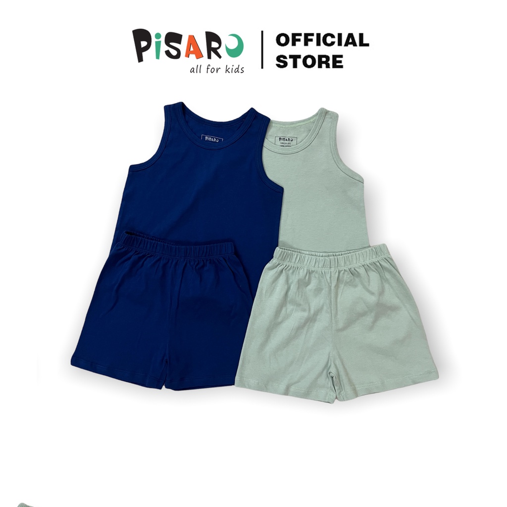 Bộ áo ba lỗ hè bé trai bé gái Pisaro Kids, áo thun cotton 100% trẻ em cao cấp