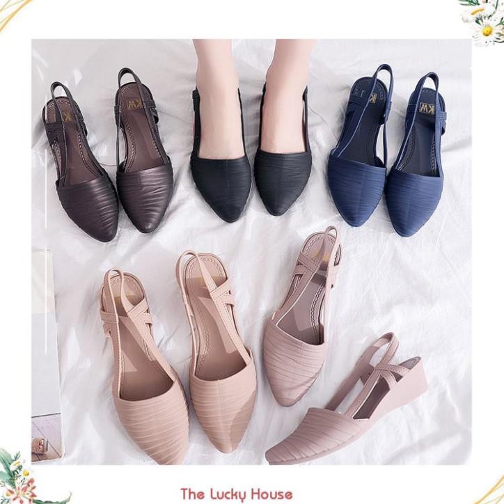 Giầy búp bê hở gót thoáng mát chịu nước thời trang dạo phố đi biển họa tiết vân sóng dễ thương GN08