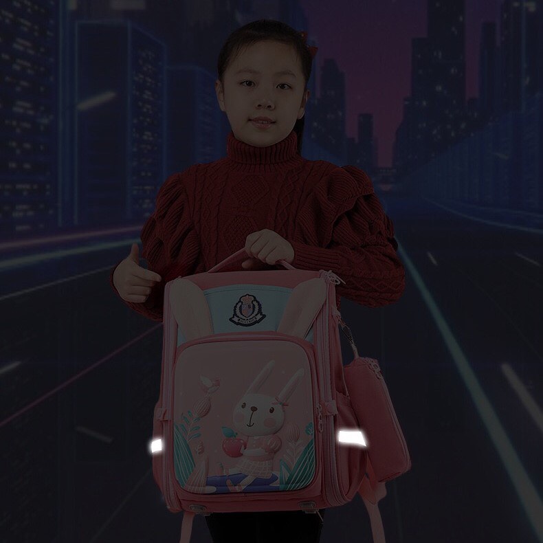 Balo Chống Gù 3D Nổi Thỏ Du Hành, Cặp Chống Gù Kèm Hộp Bút Học Sinh Tiểu Học Lớp 1 Đến Lớp 3 Mẫu Bé Trai Bé Gái