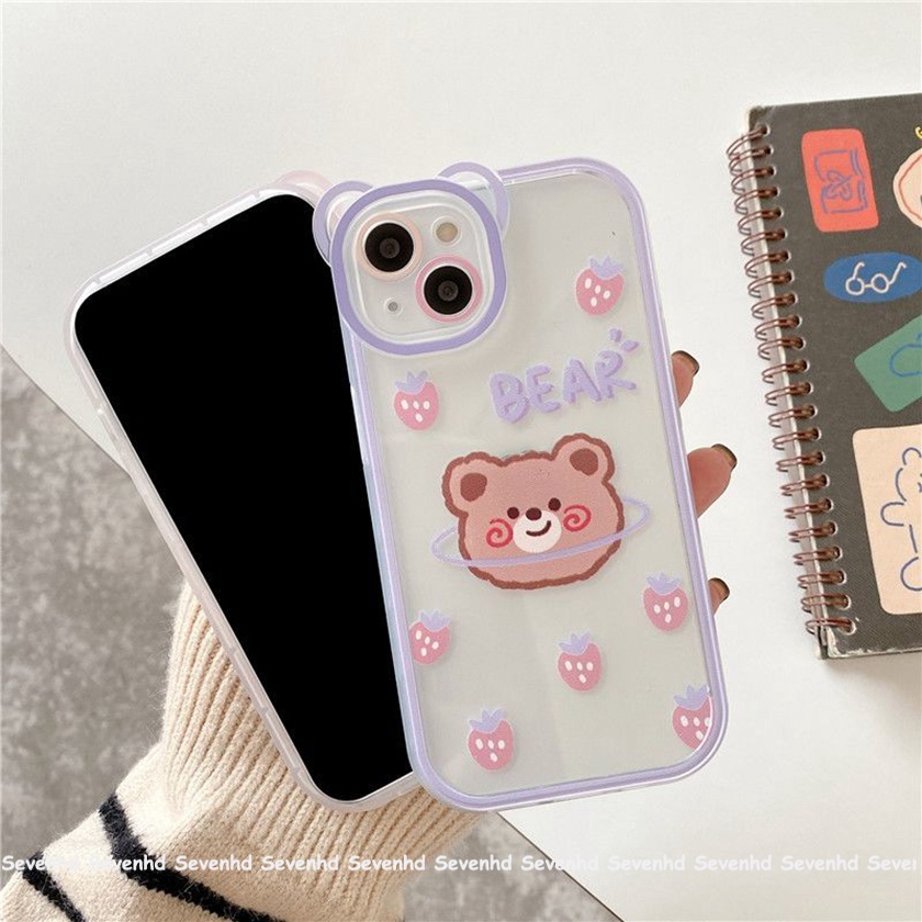 Ốp Điện Thoại Mềm Họa Tiết Tai Gấu / Dâu Tây Cho iPhone 14 13 12 11 Pro Max Xs Max Xr X 6 6s Plus