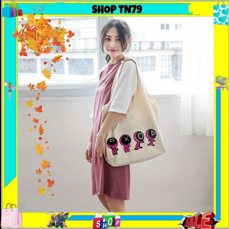 [Tặng sticker cài] Túi tote vải canvas đeo vai rẻ đẹp phong cách Hàn Quốc đi học , đi chơi kute M-1