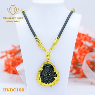 Dây Chuyền, Vòng Cổ Nam Cao Su Non Mặt Phật Màu Đen Xi Mạ Vàng Non Cao Cấp - Trang Sức Hava Hong Kong - HVDC100