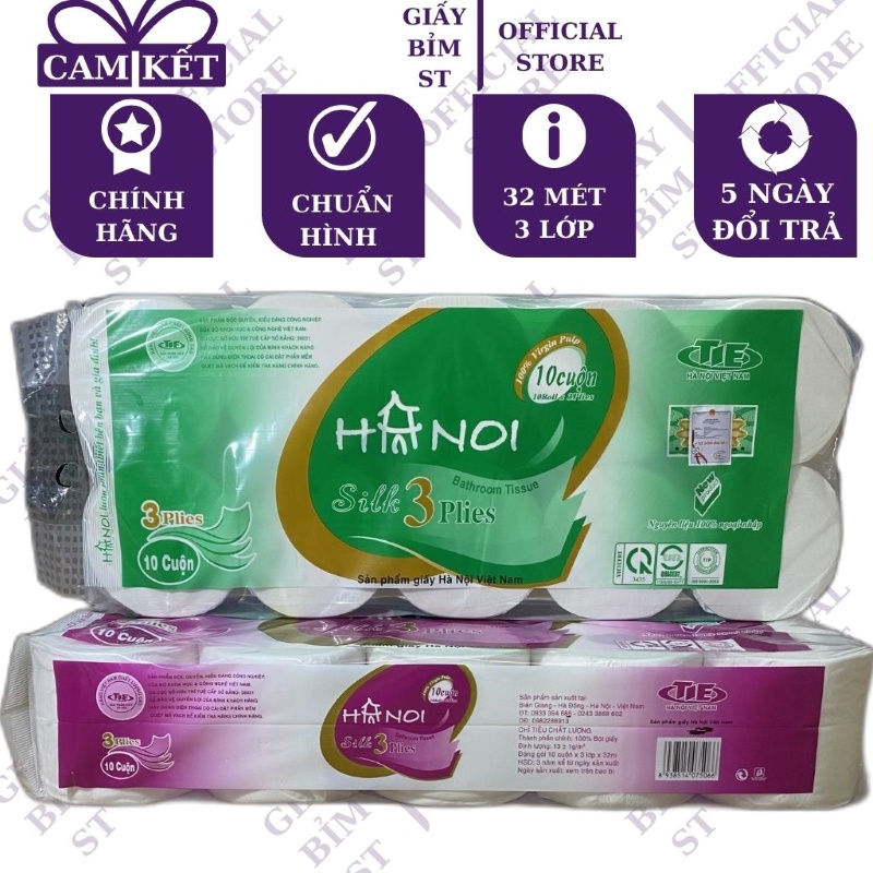 Giấy vệ sinh Hà Nội 3 lớp 10 cuộn chính hãng có tem cho nhà hàng, khách sạn, quán ăn
