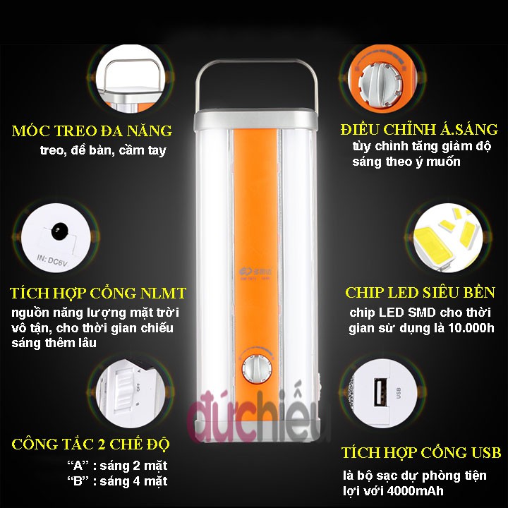 Đèn sạc tích điện siêu sáng 4 góc 360 độ 100 chip LED - Đức Hiếu Shop