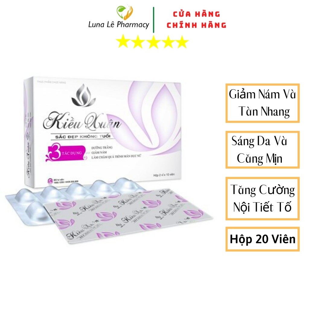 Kiều Xuân Viên Uống Sáng Da Giảm Nám Mờ Tàn Nhang Tăng Cường Nội Tiết Tố Nữ Hộp 20 Viên