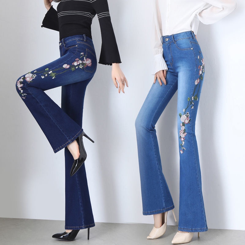 Quần Jeans Nữ Ống Loe Thêu Hoa Thời Trang Mới