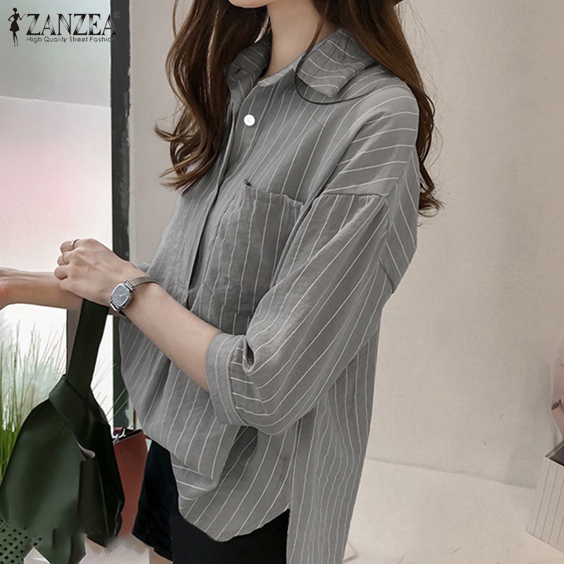 Áo sơ mi Zanzea kẻ sọc tay 3/4 thời trang dành cho nữ