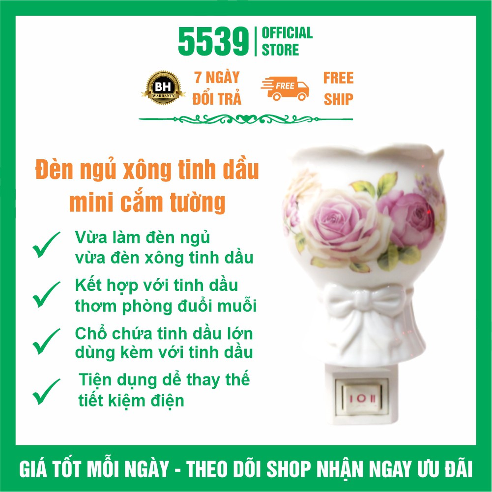 Đèn ngủ xông tinh dầu cắm tường chất liệu gốm sứ cao cấp vừa đèn ngủ vừa đèn xông tinh dầu - Shop 5539