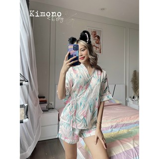 Bộ Kimono Lụa Họa Tiết Mặc Nhà