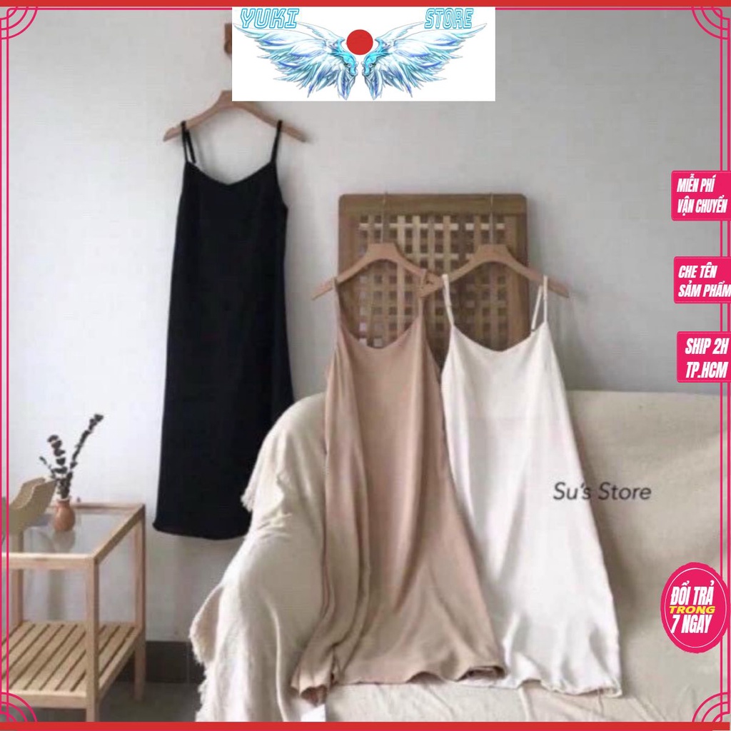 Váy Đũi Hai Dây Suông Dài Sexy [YUKI 12] Đầm Nữ 2 Dây Form Rộng Trơn Basic YUKI STORE