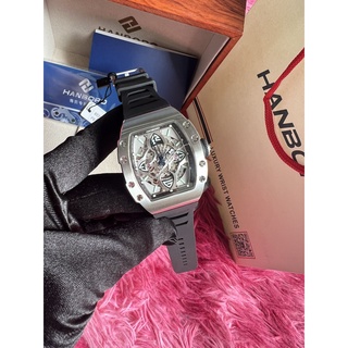 Đồng hồ nam chính hãng hanboro cơ automatic size 42*45mm vỏ thép không gỉ dây cao su mềm dẻo