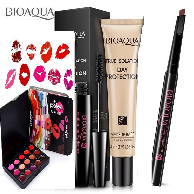 Bộ trang điểm 4 món cơ bản có Bảng son môi 15 màu