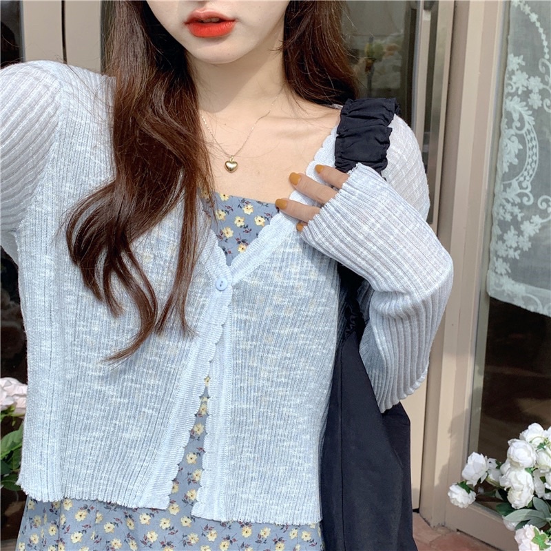 Áo khoác len cardigan dáng croptop mỏng 1 cúc ( khuy) dáng Hàn Quốc (MÃ KL06) | BigBuy360 - bigbuy360.vn