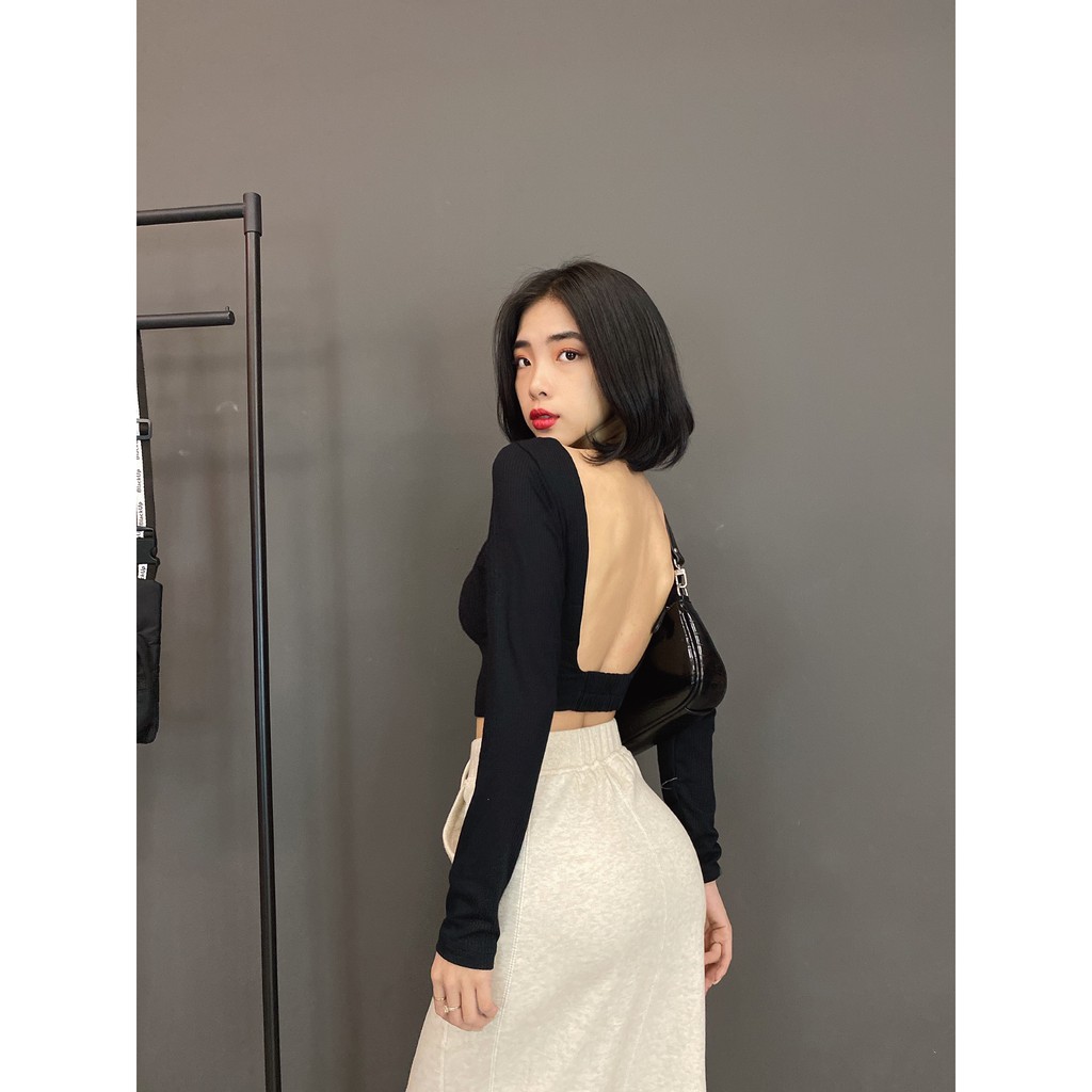 Áo Croptop hở lưng bo thun [CÓ SẴN MÚT NGỰC]