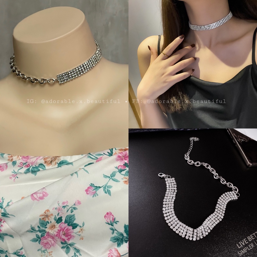 Tổng Hợp Dây Chuyền Choker Họa Tiết Đính Đá Phong Cách Ulzzang Hot Trend