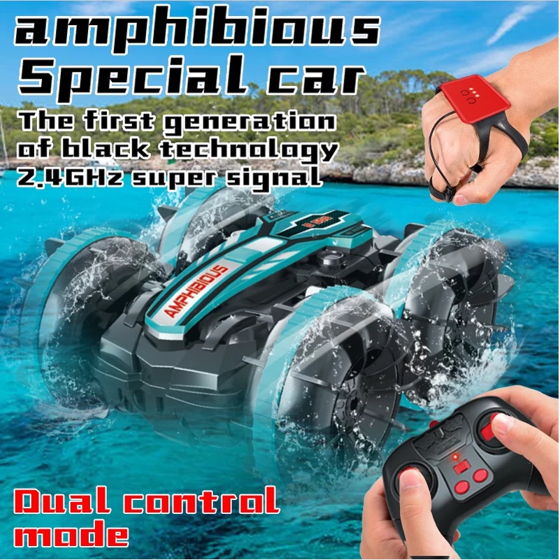 New Stunt RC Car 1200mAh 4wd Water Land 2in1 Remote RC 2.4G Double Side Flip Amphibous Drift Car Đồ chơi cho trẻ em Xe đ