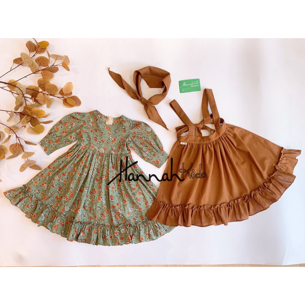 Váy Yếm Dài Tay Mùa Thu Cho Bé 5-35Kg, Váy Yếm Vintage Dễ Thương Cho Bé Gái 1-10 Tuổi HANNAH KIDS